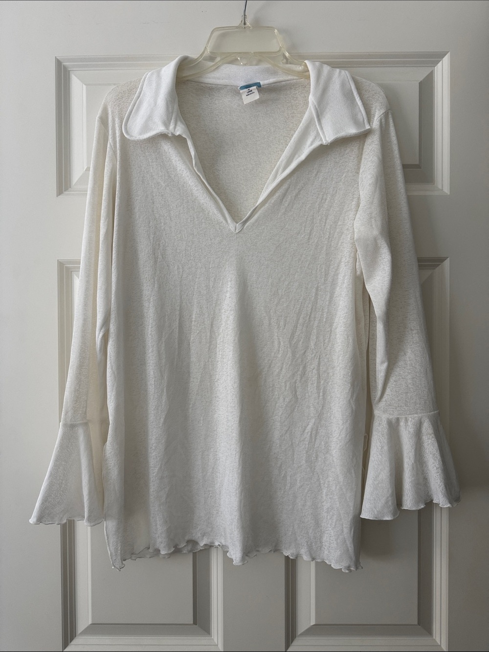 Venus Women's Creamy White V-Neck Collared Long Sleeve Swim Coverups size L